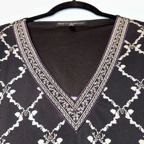 WHBM Womens Black Purple White Trellis Pattern Stretch Tunic Small EUC - Picture 3 of 11